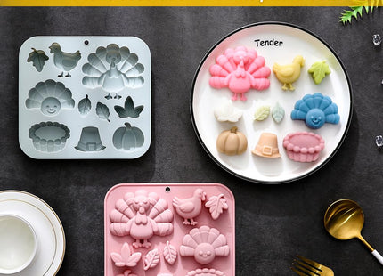 2 Pcs Fall Thanksgiving Chocolate Mold Autumn Pumpkin Turkey Silicone Molds