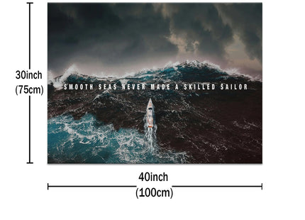 PSYYSP Sailboat Motivational Canvas Wall Art, Dramatic Storm Wave Decor