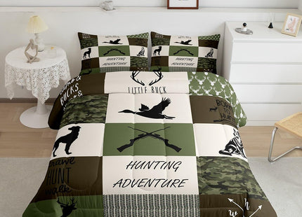 Feelyou Camo Duck Hunting Comforter Set for Girls Boys Hunting and Fishing Comforter Geometric Plaid Bedding Set Dog Hunter Duvet Set Wild Animal Twin Size 2Pcs Quilt Set