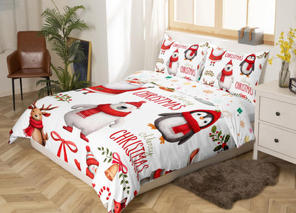 Erosebridal Kids Christmas Bedding Set Twin Size, Deer Cute Animal Duvet Cover for Children Boys Girls Bedroom Decor, Santa Claus Snowman Quilt Cover, Branches Winter Theme Comforter Cover, White