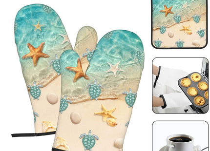 Sea Turtles Beach Oven Mitts and Pot Holders Sets of 3 Nautical Kitchen Decor Heat Resistant Hot Pads Teal Nautical Decorative Oven Gloves for Cooking Grilling Baking