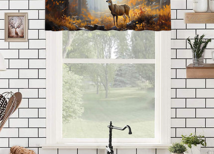ZYQENGIMGA Deer Valance Curtains for Kitchen Rustic Nature Country Forest Wildlife Animal Autumn Thermal Insulated Small Window Curtain for Kitchen Living Room Bedroom 54 x 18 Inch, 1 Panel