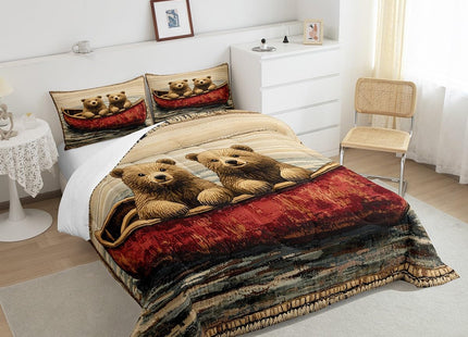 Castle Fairy Cute Bear Print Bedding Set Bear Rowing Comforter Set for Kids Boys Lake House Comforter Boating Quilt Set 1 Comforter Set with 1 Pillowcase Toddler Size