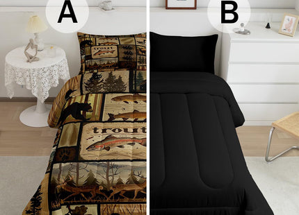 Feelyou Rustic Cabin Comforter Set Full Size, Wildlife Hunting Quilt Set Bear Deer Elk Fish Hunting Bedding Set for Kids Boys Teens Room Decor, Western Country Farmhouse Duvet Insert
