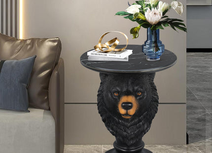 Sprgarde Luxury Bear Side Table, Black Faux Marble Top Accent End Table, Decorative Animal Sculpture Furniture for Living Room, Bedroom, Entryway Home Decor