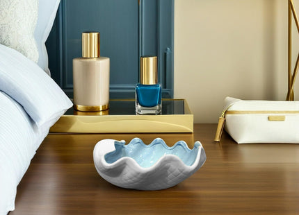 Garneck Shell Shape Jewelry Dish Tray - Ceramic Shell Candy Server Bowl - Multifunction Seashell Decor Bowl for Home Organising Jewellery, Holding Food (Bule)