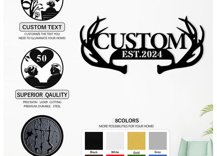 Personalized Metal Deer Antler Sign, Custom Deer Cabin Wall Art Decor