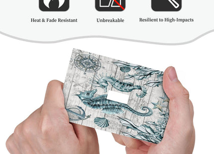 Seahorse Kelp Compass Anchor on Wooden Board 1 Gang Light Switch Covers Decorative Single Toggle Wall Plate Switchcover Electrical Switchplate for Country Bathroom Bedroom Decor