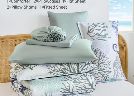 Comforter Set Full Size Coastal Beach Theme Bedding Set,7 Pieces