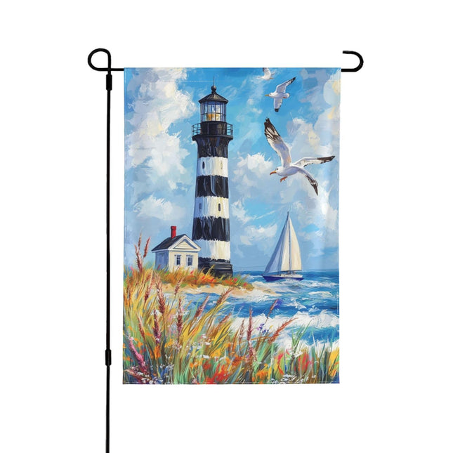 Lighthouse Seagulls Garden Flag 12x18 Inch Double Sided Beach All-Weather Polyester Outdoor Flag For Patio Lawn Yard And Garden Welcome Decor
