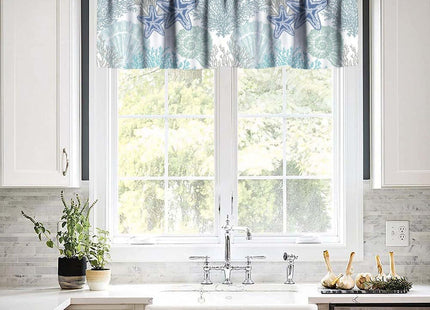 YSWOW Nautical Coastal Valance Curtain Beach Sea Starfish Seashell Art Printed Window Drapes for Bedroom Living Room Decor W54xL18in Fabric 1 Panel
