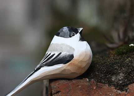 TALKLEK Hand Carved Wooden Bird Figurines, Creative Small Bird Statue for Home Decor, Bird Gifts for Bird Lovers (Black-Capped Chickadee)