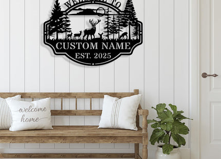 Personalized Deer Metal Cabin Sign, Custom Deer Cabin Metal Wall Art Decor