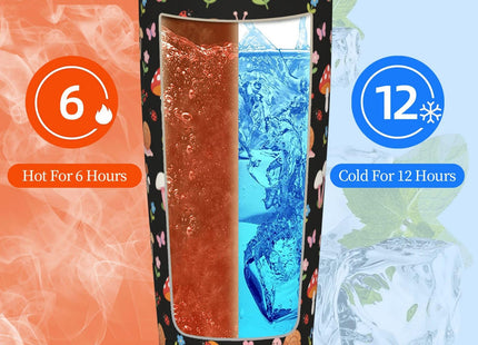 Yobvec Mushroom Tumbler with Lid and Straw, 20 Oz Stainless Steel Cups Insulated Water Bottle Coffee Mug Mushroom Gifts