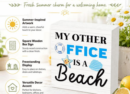 My Other Office Is A Beach Wood Box Sign for Office Desk Decor, Funny Beach Coastal Decoration for Coworkers, Friends, Home Office, Shelf and Bathroom