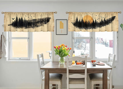 Wssklovj Feather Valance Curtain for Windows 2 Pack Forest Bird Ink Drawing Tree Forest Rod Pocket Window Treatments Short Curtains for Kitchen Windows Bathroom Bedroom 54x18 Inch