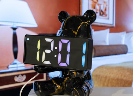 Coniuty Resin Bear Statue Digital Clock Home Decor (Black-Gold)