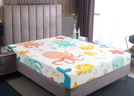 Erosebridal Ocean Octopus Fitted Sheet Twin Size,Coastal Beach Theme Bedding Set Nautical Bedroom Decor,Sea Fish Whale Starfish Bed Set for Kids Boys Girls,Marine Life Bottom Sheets Only (2Pcs)