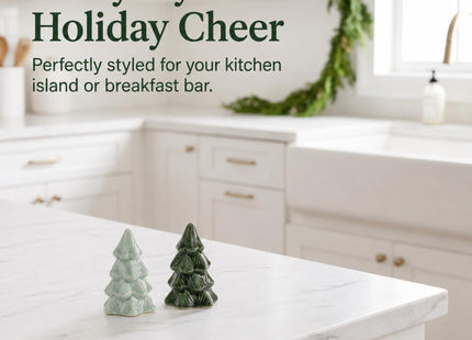 The Bridge Collection 3" Green Christmas Pine Tree Salt and Pepper Shakers