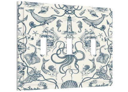 Ocean Octopus 3 Gang Light Switch Covers Decorative Unique Triple Toggle Wall Plate Electrical Faceplate Switchplate Sea Animal for Kitchen Bathroom Bedroom Home Decor