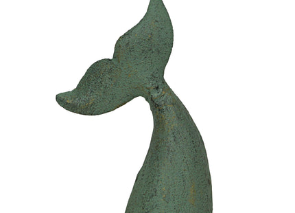 Set of 2 Whale Tail Decorative Bookends, 6.5 Inch Verdigris Green Cast Iron