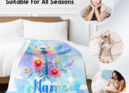 COOPASIA Dragonfly Gifts, Personalized Blanket for Girls Women, Custom Warm Flannel Kids Throw Dragonfly Decor for Couch