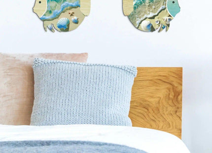 Putuo Decor 2PC Coastal Fish Wall Decor, MDF Nautical Hanging Decor with Metal Hook, Ocean Themed Wall Art Set for Bathroom, Lake House, Seaside Living Space(Ocean Beach Shells)