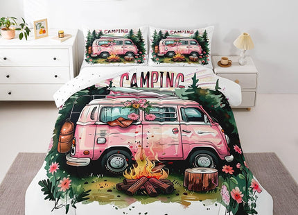 Erosebridal RV Camper Toddler Bedding Set,Happy Camping Comforter Set for Kids Boys Girls Bedroom Decor,Rustic Country Floral Bed Set Woodland Tree Bedding Comforter Sets,1 Pillowcase