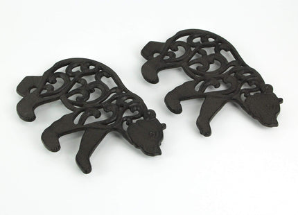 Set of 2 Black Enamel Cast Iron Bear Kitchen Trivets Lodge Decor