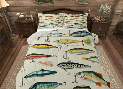 Erosebridal Fishing Queen Comforter Set for Boys, Hunting and Fishing Bedding Set Big Bass Pike Fish Comforter, Ocean Life Quilt with 2 Pillowcases for Rustic Farmhouse Lake House Decor