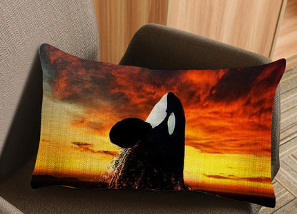 Nicokee Throw Pillow Cover Ocean Orca Whale Jump Fire Sky Decorative Pillow Case Home Decor 20x12 Inches Pillowcase