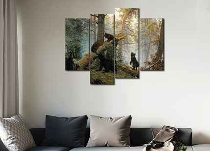 Black Bear Wall Art Bears Play in Forest Broken Tree Canvas Painting The Picture Print On Canvas Animal Pictures for Home Decor Decoration Gift