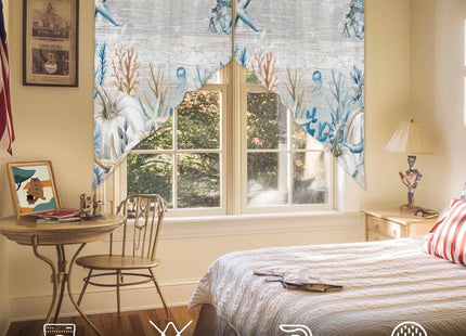 Fall Coastal Swag Valances Kitchen Curtains 36 Inches Length,Thanksgiving White Pumpkin Tier Drapes Swag Topper,Blue Ocean Starfish Coral Short Window Treatments for Small Window Cafe 2 Panels 28"x36"
