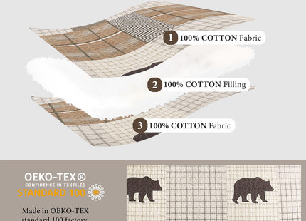 Uniclinens 100% Cotton Quilts King Size - Farmhouse Cabin Lodge Bear Deer Tree King Quilt Set, Soft Patchwork Plaid Bedspread Lightweight Quilted Comforter with 2 Pillow Shams, Green/Brown/Cream