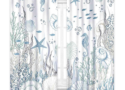 Nautical Beach Curtains, Coastal Seahorse Sea Turtle Starfish Seashell Undersea Animal Blue Blackout Drapes for Bedroom Living Room Kids Room Bathroom Kitchen Window Treatments 2 Panel, 42"x45" Inch