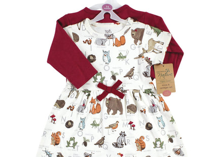 Touched by Nature baby girls Touched Nature Organic Cotton and Cardigan, Woodland Alphabet, 0-3 Months Casual Dress, Woodland Alphabet, 3 Months US