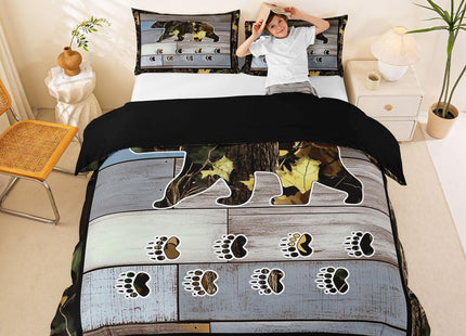 Erosebridal Kids Rustic Bear Duvet Cover for Boys Twin Farmhouse Barn Door Camo Bedding Set Camouflage Hunting Comforter Cover for Men Woodland Animal Bedspread Cover 1 Pillow Case Blue Gray Green