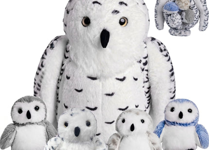 5 PCS Snowy Owl Stuffed Animal Set, 12'' Mommy Owl Plush Toy with 4 Babies