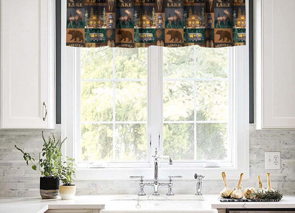 SHElifestyle Rustic Moose Deer Valance, Retro Rustic Vintage Bear Cottage Country Style Rustic Cabin Mountain Farmhouse Windows Curtain Valance for Study Bedroom Living Room, One Panel 54x18in