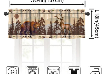 wlsgdsg Vintage Bear Deer Valance Curtain Old Country Forest Plank Hunting Lodge Bear Paw Prints Elk Arrows Window Treatment Valances Curtains for Kitchen Living Room Bedroom 54x18In