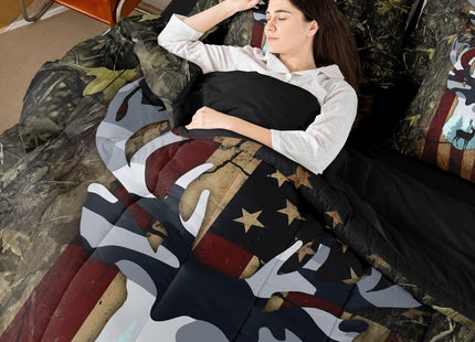 Feelyou American Flag Deer Cabin Comforter Set Full Size Kids Boys Girls