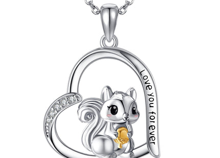 AXOMY Squirrel Necklace 925 Sterling Silver Squirrel Heart Pendant Necklace Squirrel Jewelry Gifts for Women Mom Squirrel Lovers