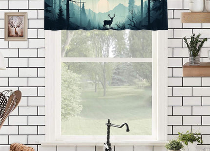 ZYQENGIMGA Deer Valances Window Treatments Misty Forest Rustic Wildlife Moose Pine Forest Silhouette Rod Pocket Window Valance for Living Room Bathroom Bedroom Kitchen 54 x 18 Inch, 1 Panel