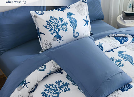 Anibedding Coastal Queen Comforter Set 7Pc Soft Beach Ocean Nautical Bed