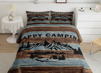 Erosebridal Happy Camping Bedding Set Toddler Rustic Camper Comforter Set for Bunks,Cabin Camp Down Comforter Rv Accessories for Travel Trailers Inside,Woodland Adventure Quilt Duvet 2 Pcs