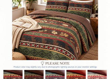 Rugs 4 Less Western Brown Quilt Set with Grizzly Bears and Pinecone Prints, Queen (3 Piece - Quilt and 2 Pillow Shams), 100% Polyester, Microfiber, Machine Washable