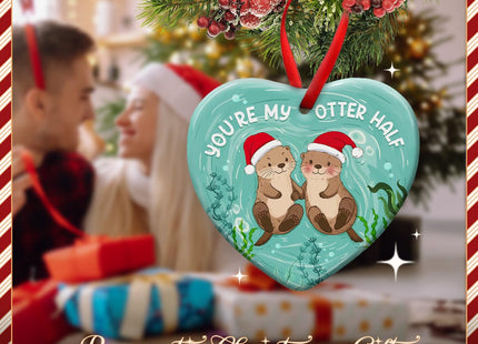 KILYHOME Couple Otter Christmas Ornament 2026 Ceramic Tree Decoration