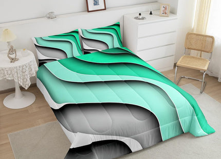 Erosebridal Geometric Stripe Comforter Twin Black Green Gradient Bedding Set for Boys Kids Teen, Minimalism Bedding Comforters & Sets Abstract Sea Ocean Wave Duvet Sets, Coastal Beach Quilt Sets 2pcs