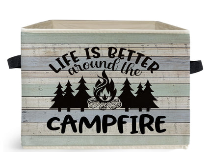 Ghoaoivo Rustic Camping Storage Box Bins, Life Is Better Around the Campfire Collapsible Storage Basket Organizer for Camper Bedroom Laundry Room Home Clothes Books, Decor for Room