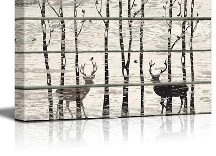 wall26 - Deer in Birch Forest Wood Cut Print Artwork - Rustic Canvas Wall Art Home Art - 12x18 inches